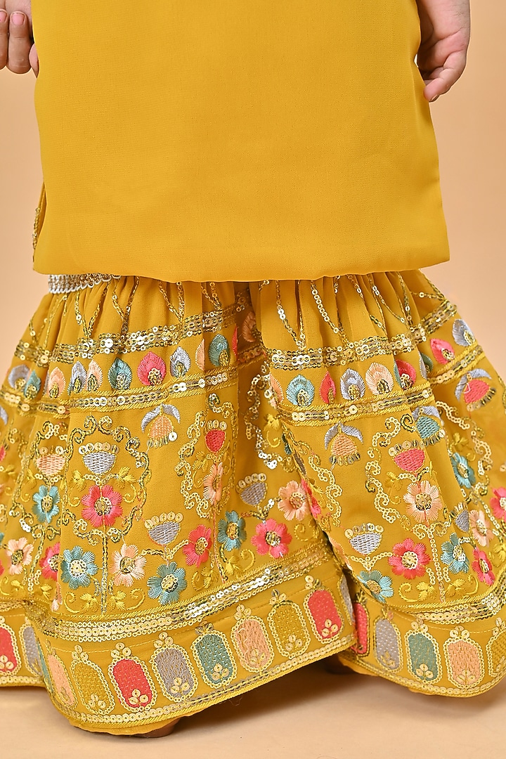 Mustard Georgette Sharara Set For Girls by Fashion Totz at Pernia's Pop Up Shop