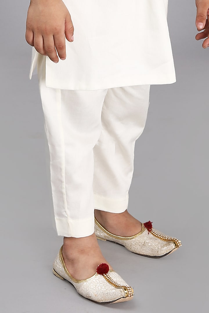 Aqua Blue Glace Cotton Embroidered Bundi Jacket Set For Boys by Fashion Totz at Pernia's Pop Up Shop