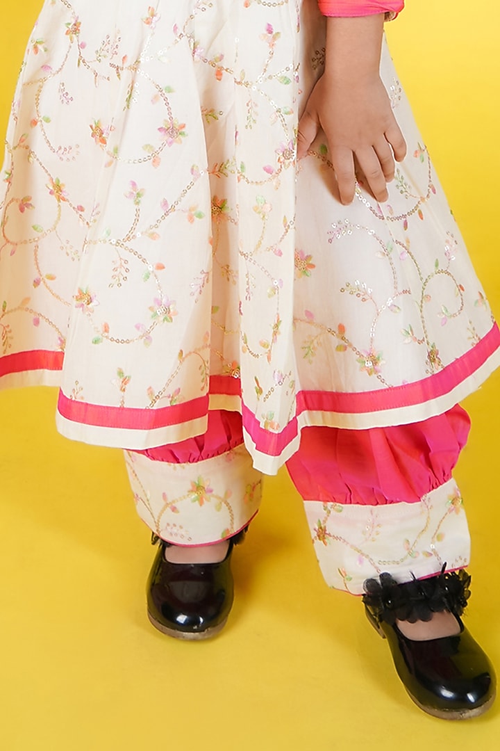 Cream Cotton Kurta Set For Girls by Fashion Totz at Pernia's Pop Up Shop