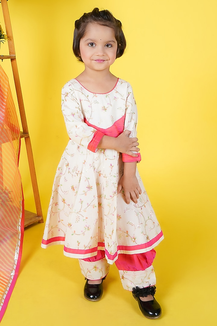 Cream Cotton Kurta Set For Girls by Fashion Totz at Pernia's Pop Up Shop