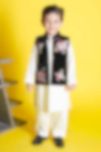 Black Velvet Embroidered Jacket Set For Boys by Fashion Totz at Pernia's Pop Up Shop