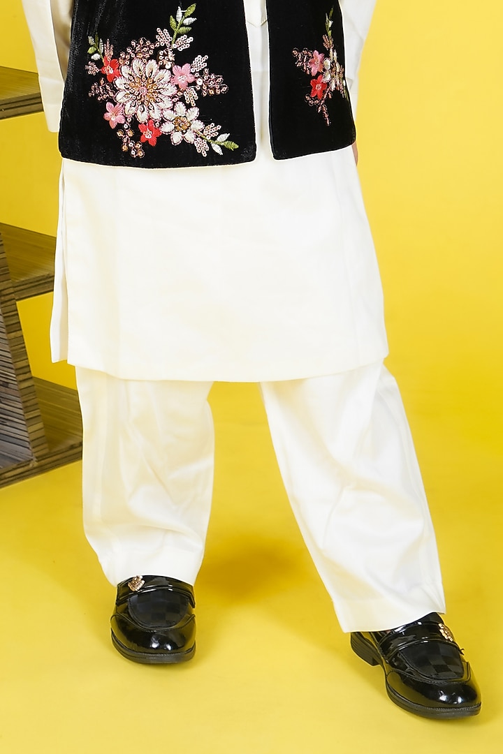 Black Velvet Embroidered Jacket Set For Boys by Fashion Totz at Pernia's Pop Up Shop