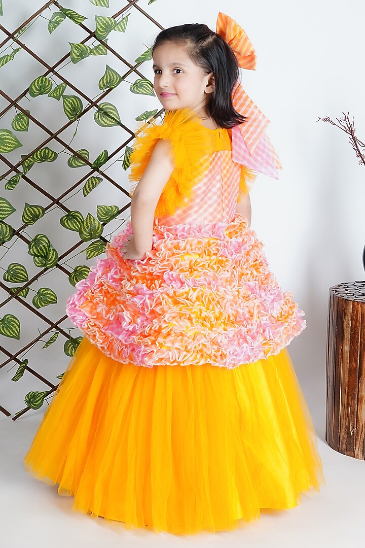 Multi-Colored Net & Organza Ruffled Gown For Girls by Fashion Totz at Pernia's Pop Up Shop