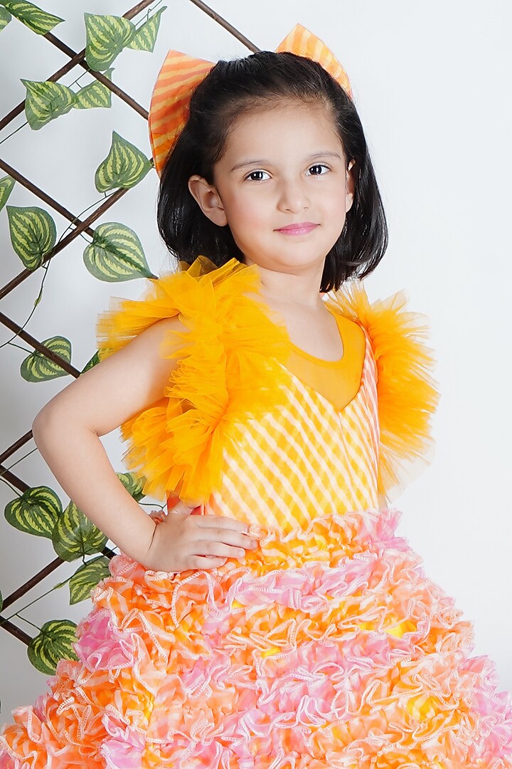 Multi-Colored Net & Organza Ruffled Gown For Girls by Fashion Totz at Pernia's Pop Up Shop