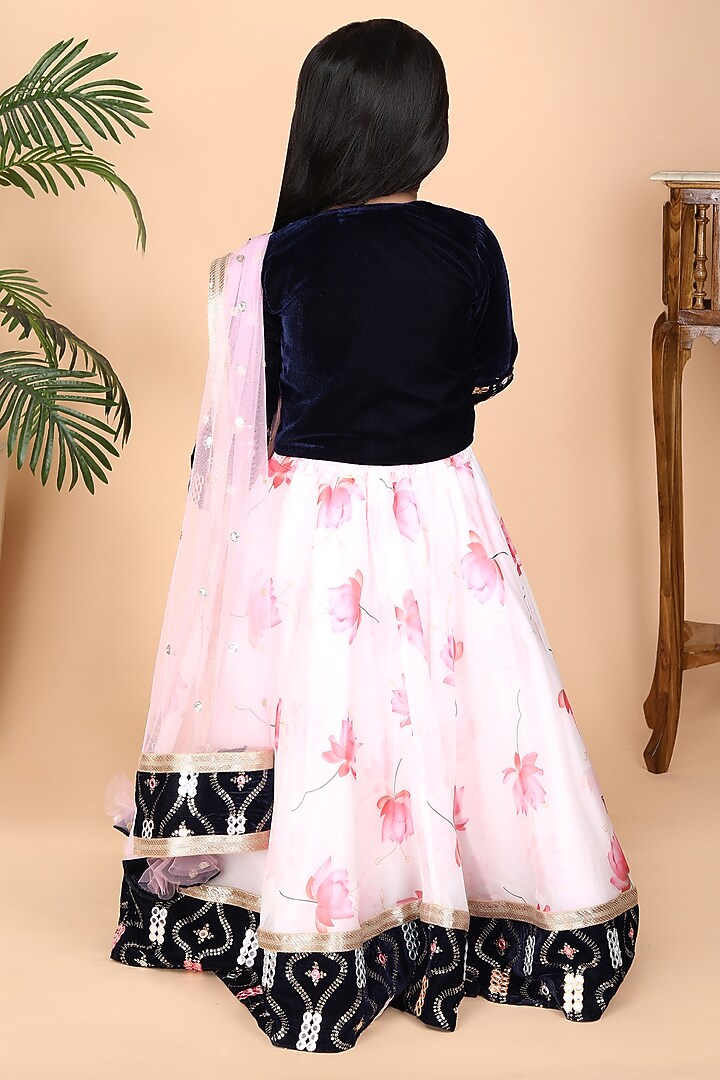 Pink Organza Printed Lehenga Set For Girls by Fashion Totz at Pernia's Pop Up Shop