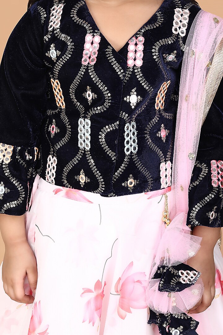 Pink Organza Printed Lehenga Set For Girls by Fashion Totz at Pernia's Pop Up Shop