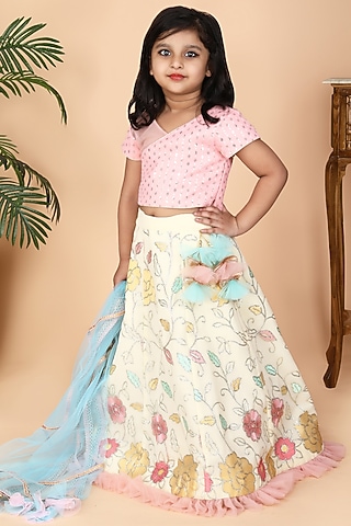 Yellow Georgette Embroidered Lehenga Set For Girls by Fashion Totz