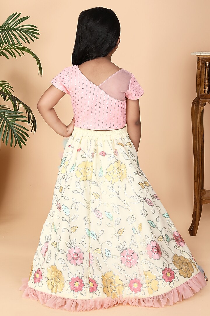 Yellow Georgette Embroidered Lehenga Set For Girls by Fashion Totz at Pernia's Pop Up Shop