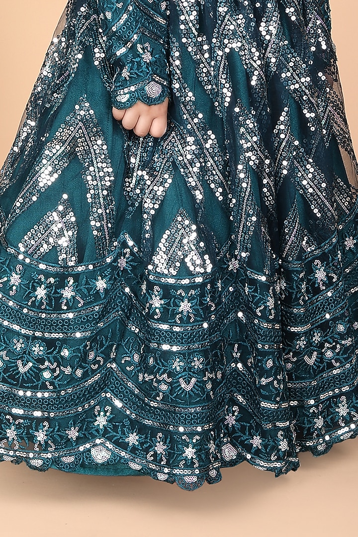 Green Net & Dupion Embroidered Anarkali For Girls by Fashion Totz at Pernia's Pop Up Shop