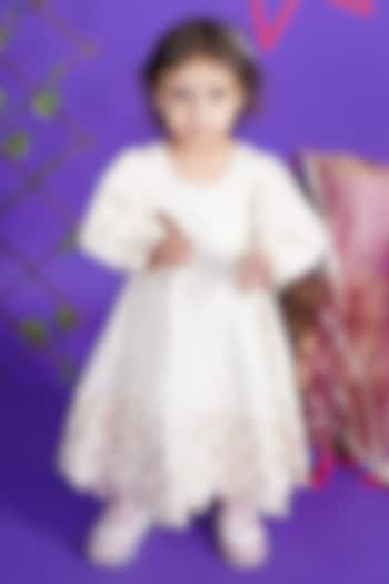 White Cotton Embroidered Anarkali Set For Girls by Fashion Totz at Pernia's Pop Up Shop