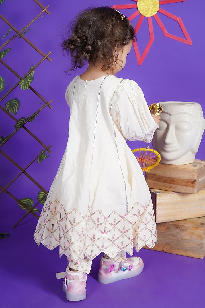 White Cotton Embroidered Anarkali Set For Girls by Fashion Totz at Pernia's Pop Up Shop