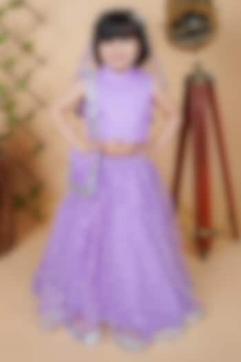 Purple Net Embroidered Lehenga Set For Girls by Fashion Totz at Pernia's Pop Up Shop