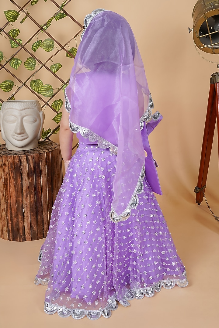 Purple Net Embroidered Lehenga Set For Girls by Fashion Totz at Pernia's Pop Up Shop
