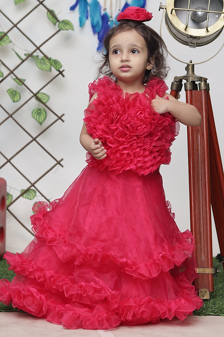 Red Organza Gown For Girls by Fashion Totz at Pernia's Pop Up Shop