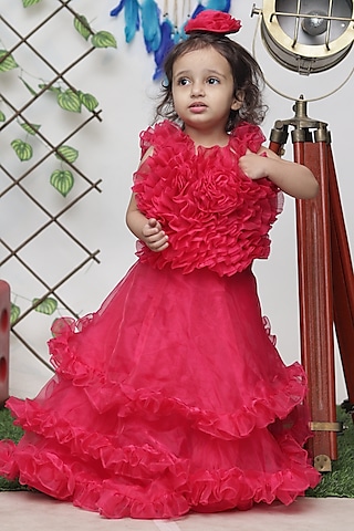 Red Organza Gown For Girls by Fashion Totz