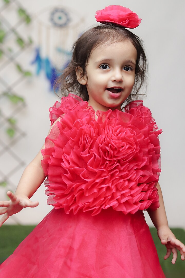 Red Organza Gown For Girls by Fashion Totz at Pernia's Pop Up Shop