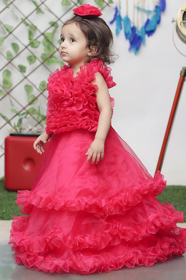 Red Organza Gown For Girls by Fashion Totz at Pernia's Pop Up Shop