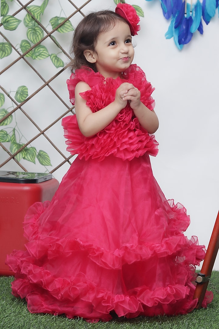 Red Organza Gown For Girls by Fashion Totz at Pernia's Pop Up Shop