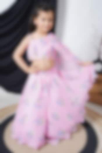 Pink Georgette Printed Lehenga Set For Girls by Fashion Totz at Pernia's Pop Up Shop