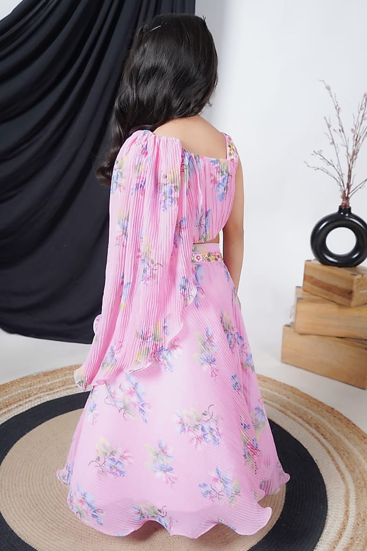 Pink Georgette Printed Lehenga Set For Girls by Fashion Totz at Pernia's Pop Up Shop