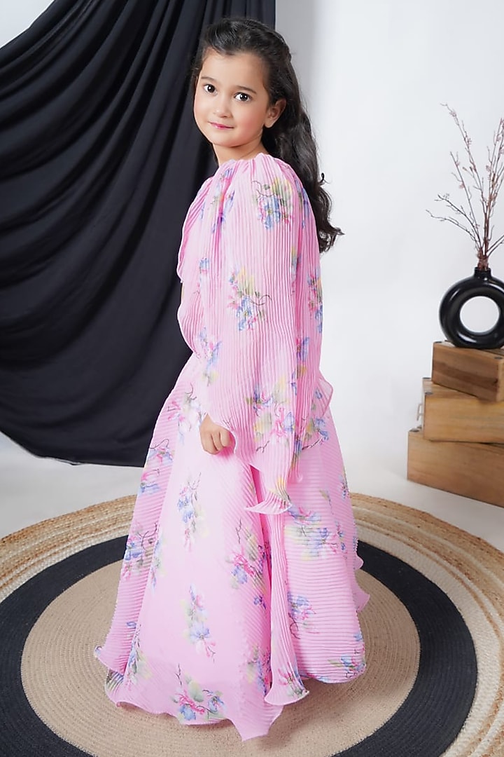 Pink Georgette Printed Lehenga Set For Girls by Fashion Totz at Pernia's Pop Up Shop