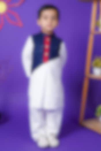 Blue & White Georgette Embroidered Kurta Set For Boys by Fashion Totz