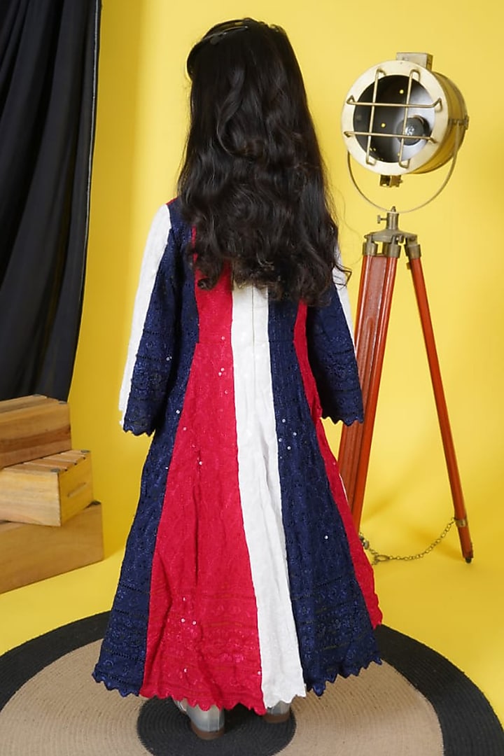 Multi-Colored Cotton Embroidered Anarkali Set For Girls by Fashion Totz at Pernia's Pop Up Shop