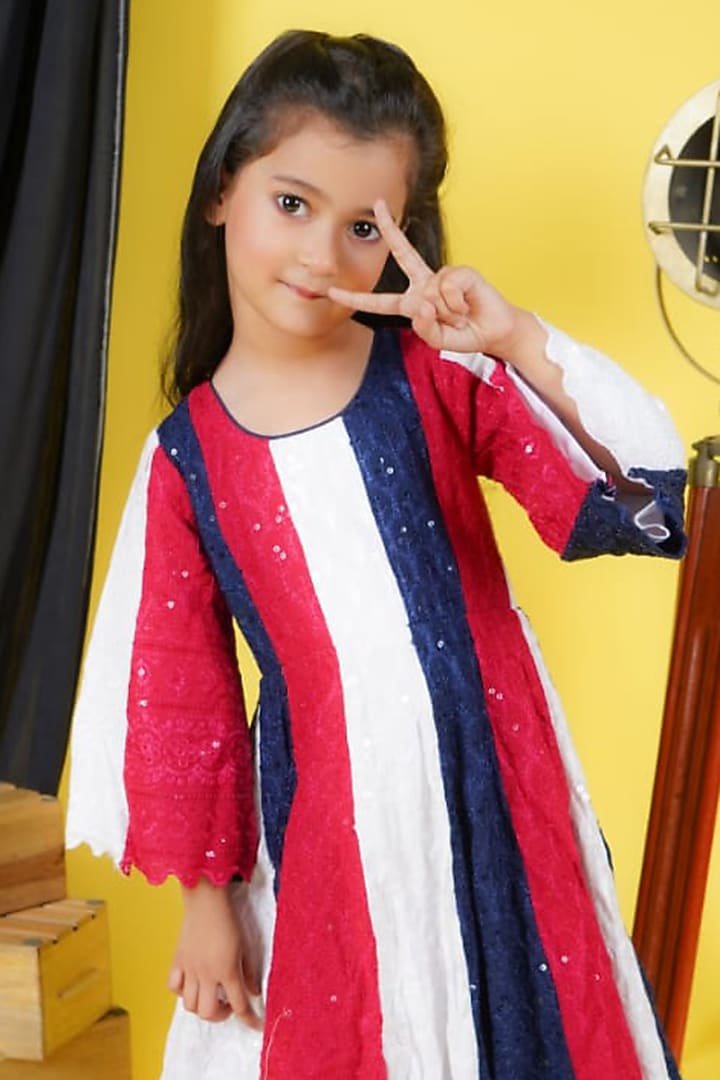 Multi-Colored Cotton Embroidered Anarkali Set For Girls by Fashion Totz at Pernia's Pop Up Shop