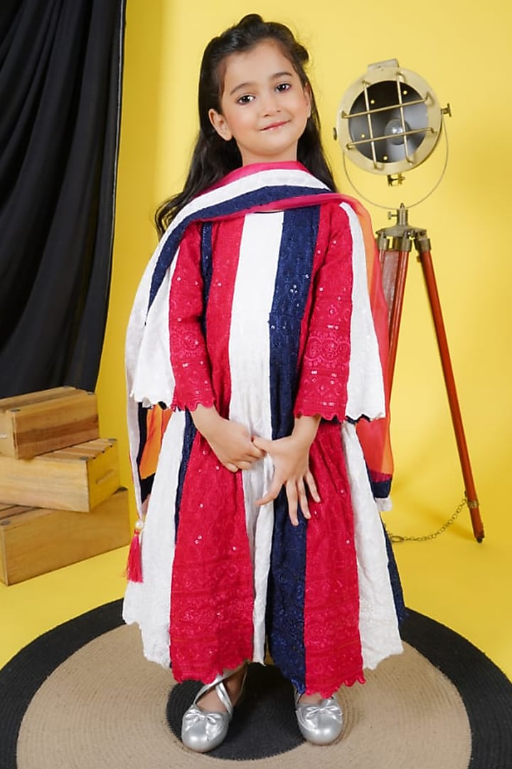 Multi-Colored Cotton Embroidered Anarkali Set For Girls by Fashion Totz at Pernia's Pop Up Shop