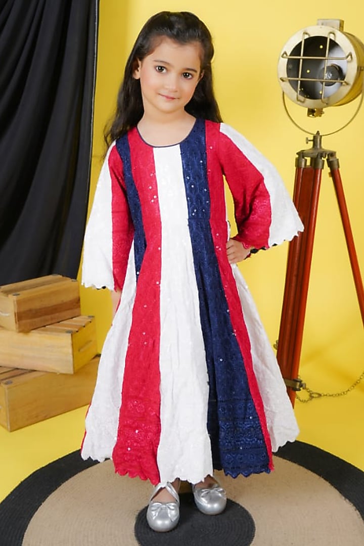 Multi-Colored Cotton Embroidered Anarkali Set For Girls by Fashion Totz at Pernia's Pop Up Shop