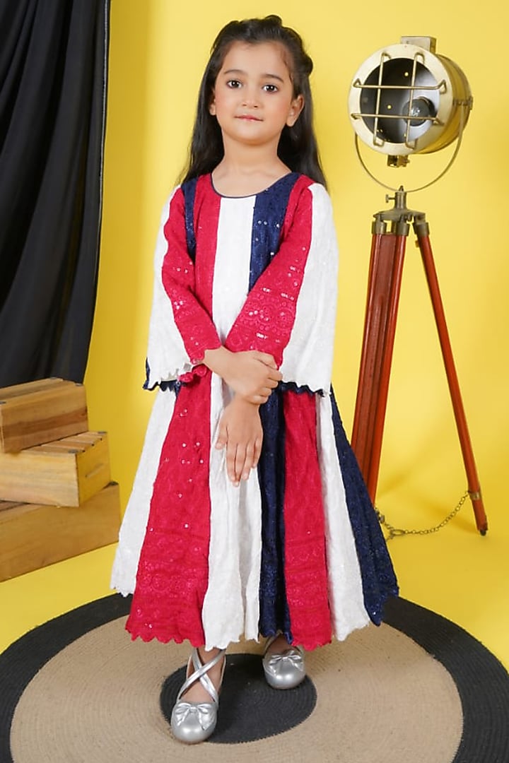 Multi-Colored Cotton Embroidered Anarkali Set For Girls by Fashion Totz at Pernia's Pop Up Shop