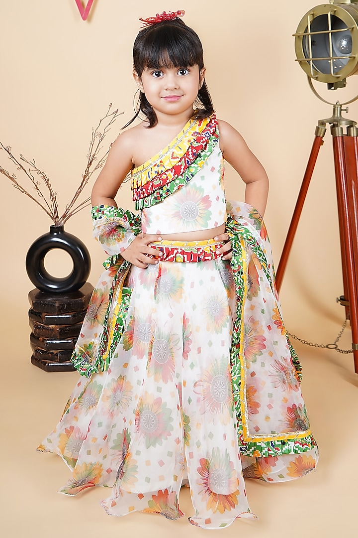 White Organza Printed Lehenga Set For Girls by Fashion Totz at Pernia's Pop Up Shop