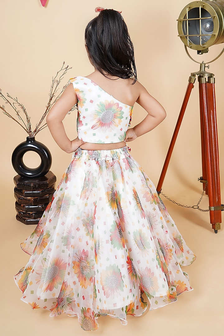 White Organza Printed Lehenga Set For Girls by Fashion Totz at Pernia's Pop Up Shop