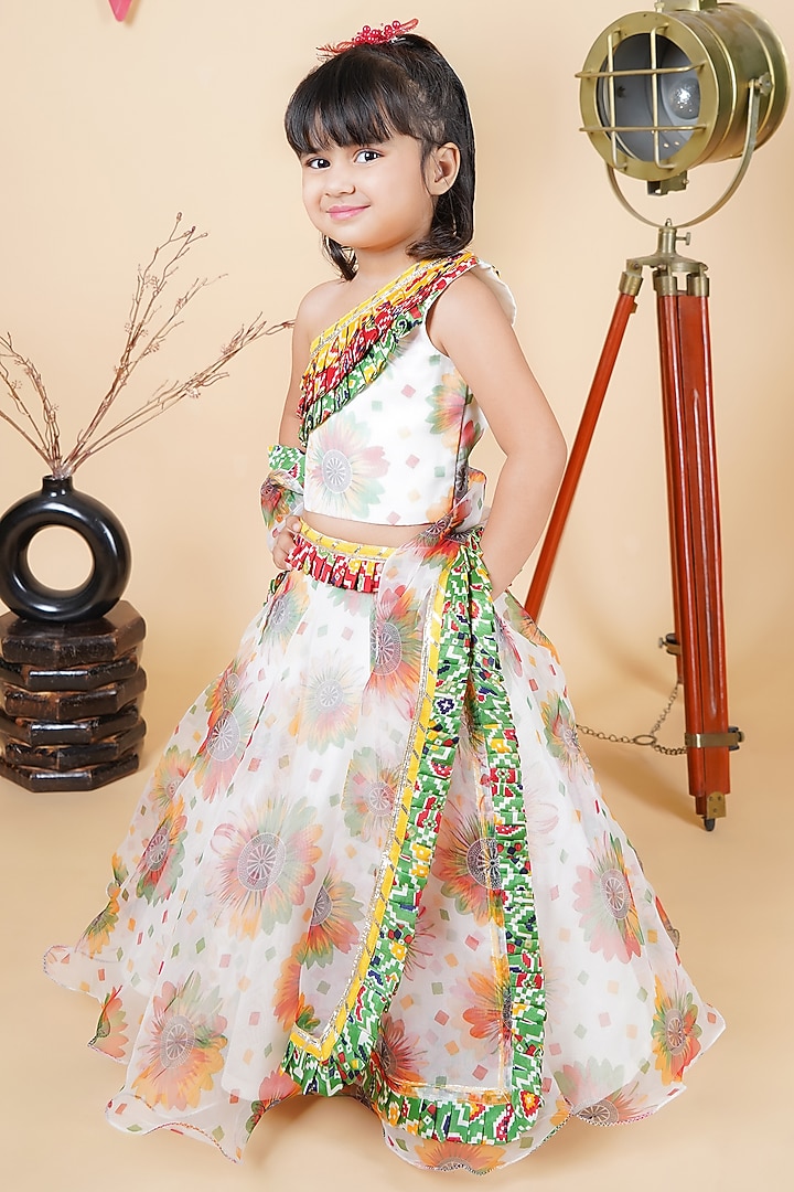 White Organza Printed Lehenga Set For Girls by Fashion Totz at Pernia's Pop Up Shop