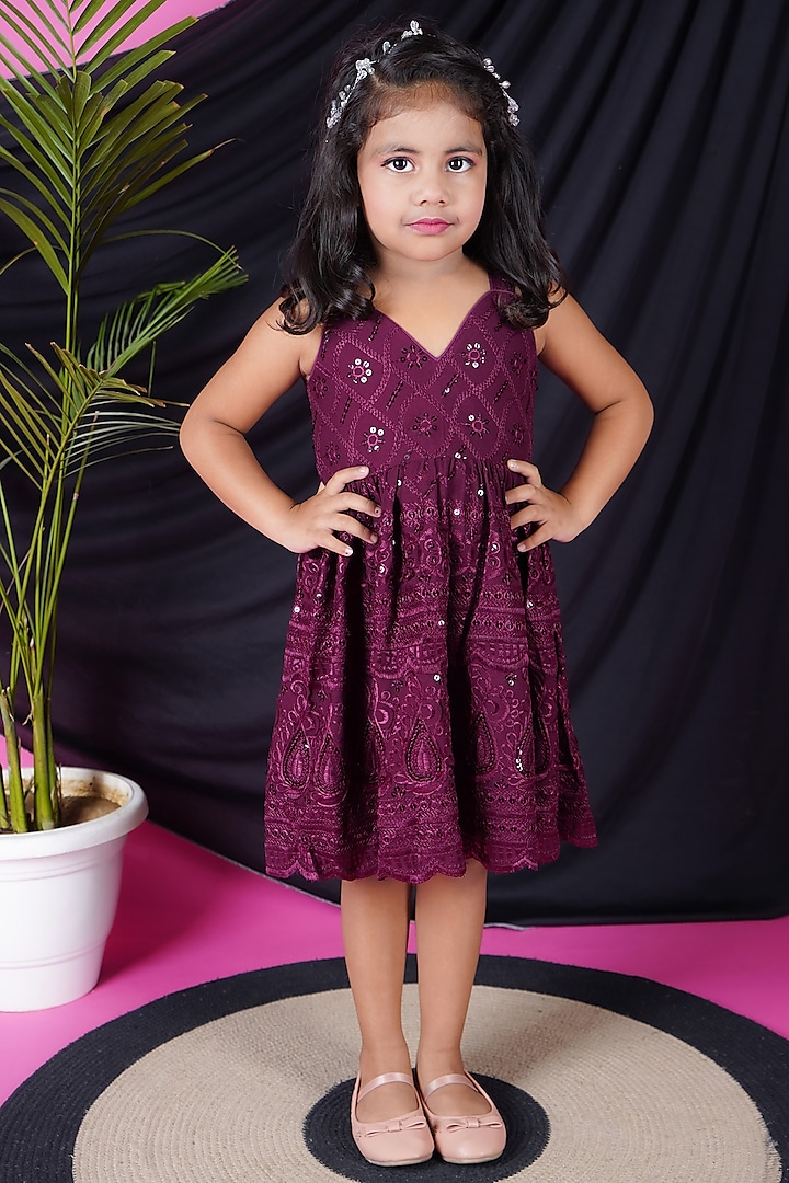 Wine Rayon Embroidered Dress For Girls by Fashion Totz at Pernia's Pop Up Shop