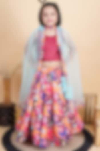 Multi-Colored Satin & Cotton Printed Lehenga Set For Girls by Fashion Totz at Pernia's Pop Up Shop