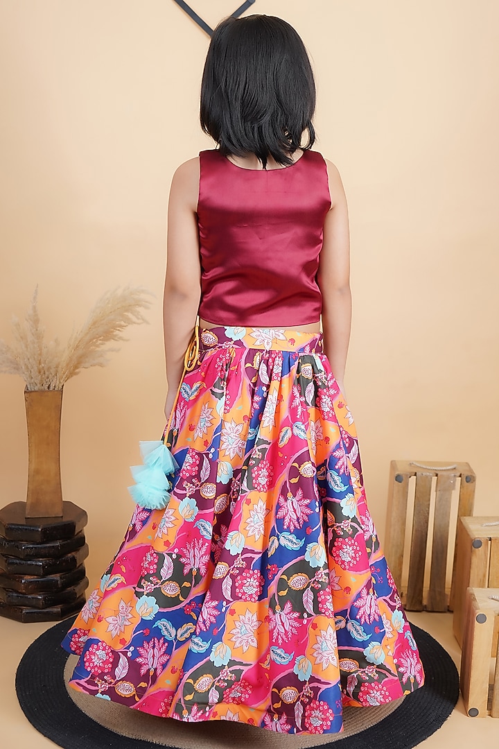 Multi-Colored Satin & Cotton Printed Lehenga Set For Girls by Fashion Totz at Pernia's Pop Up Shop