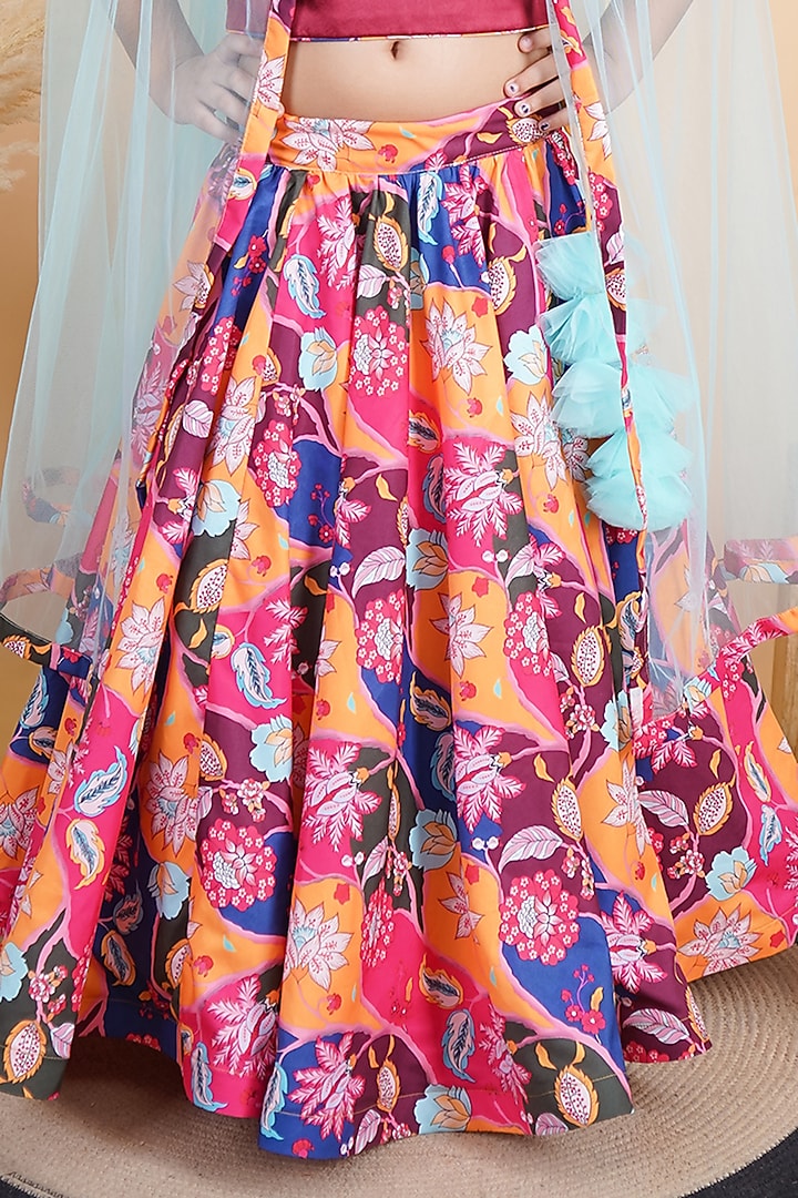 Multi-Colored Satin & Cotton Printed Lehenga Set For Girls by Fashion Totz at Pernia's Pop Up Shop