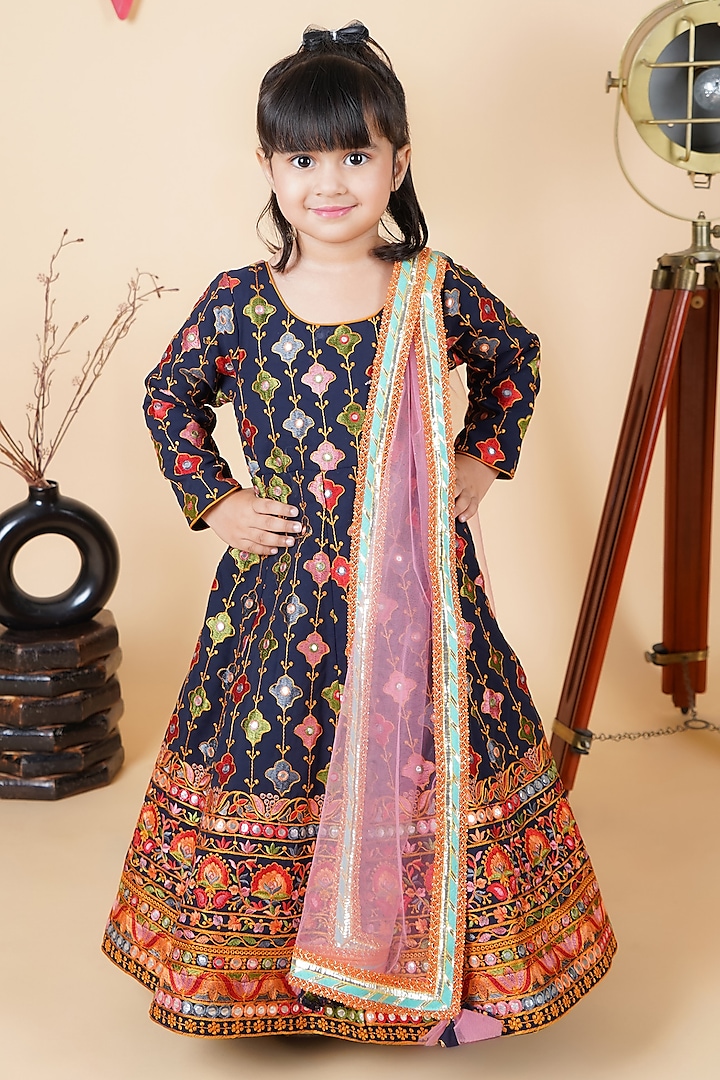 Blue Georgette Embroidered Anarkali Set For Girls by Fashion Totz at Pernia's Pop Up Shop