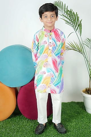 Multi-Colored Cotton Printed Kurta Set For Boys by Fashion Totz 