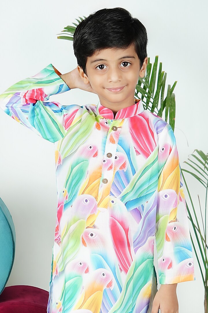 Multi-Colored Cotton Printed Kurta Set For Boys by Fashion Totz  at Pernia's Pop Up Shop