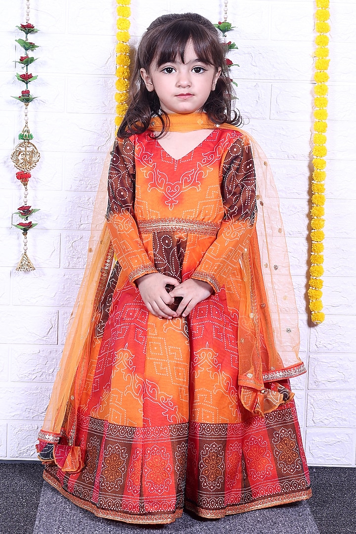 Multi-Colored Organza Printed Lace Work Anarkali Set For Girls by Fashion Totz  at Pernia's Pop Up Shop