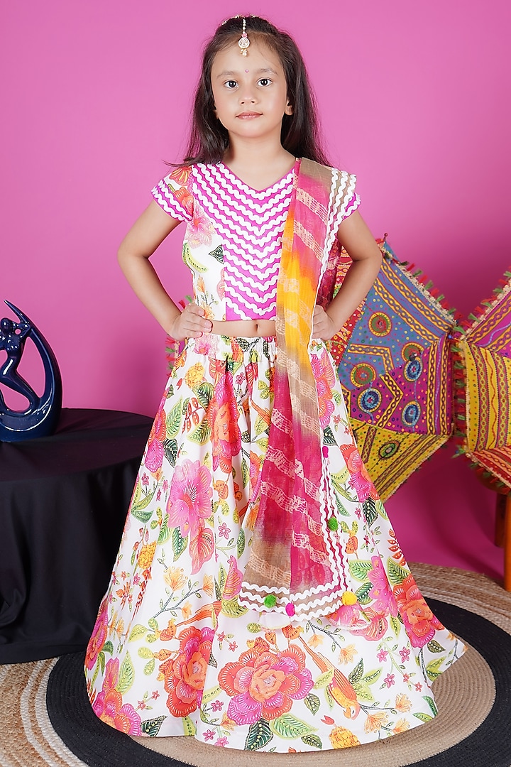 Multi-Colored Cotton Floral Printed Lehenga Set For Girls by Fashion Totz  at Pernia's Pop Up Shop