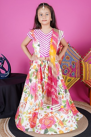 Multi-Colored Cotton Floral Printed Lehenga Set For Girls by Fashion Totz 