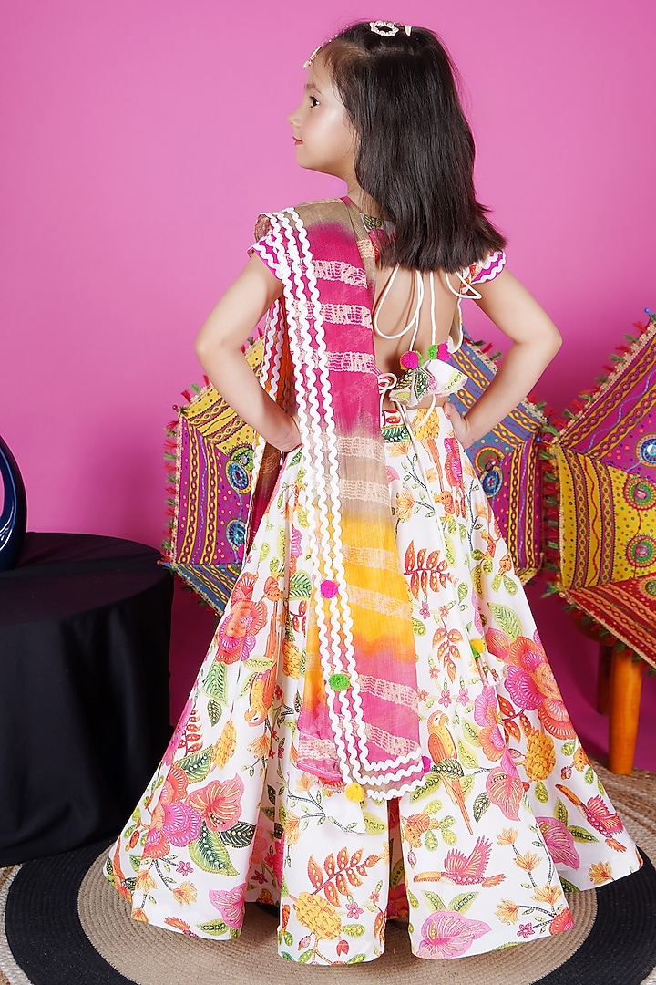 Multi-Colored Cotton Floral Printed Lehenga Set For Girls by Fashion Totz  at Pernia's Pop Up Shop