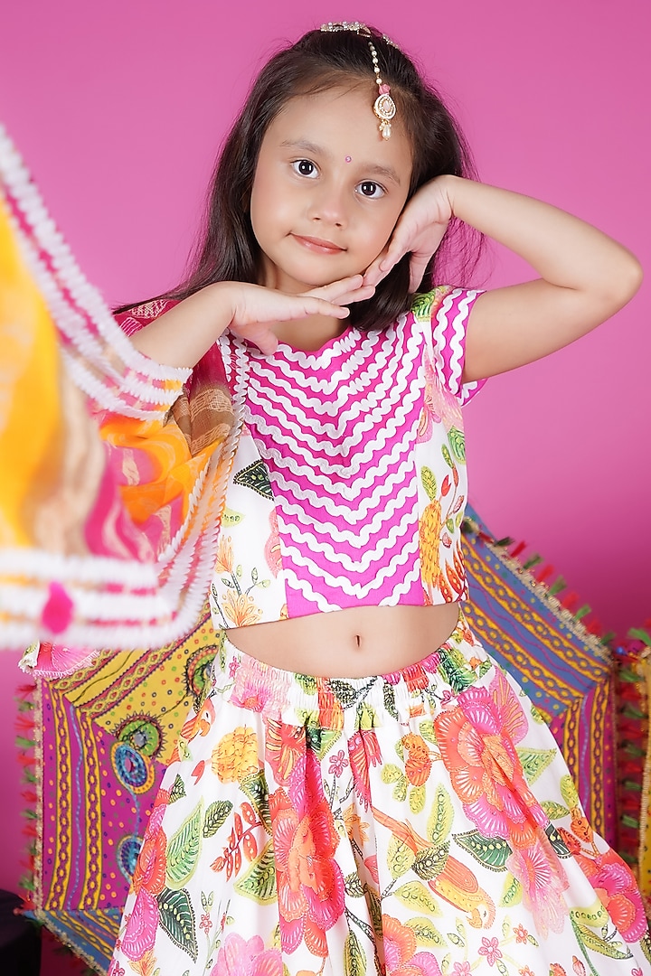 Multi-Colored Cotton Floral Printed Lehenga Set For Girls by Fashion Totz  at Pernia's Pop Up Shop