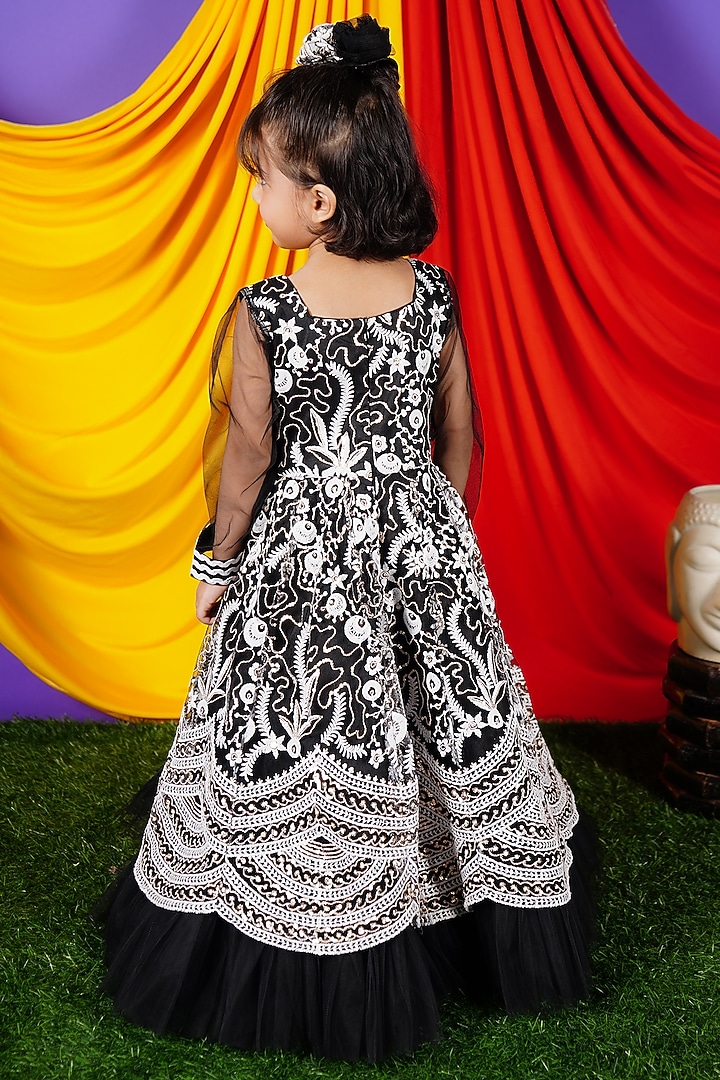 Black Net Embroidered Gown For Girls by Fashion Totz  at Pernia's Pop Up Shop