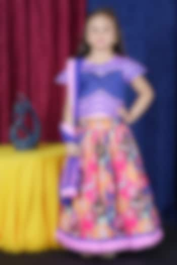 Blue Taffeta Printed Lehenga Set For Girls by Fashion Totz  at Pernia's Pop Up Shop