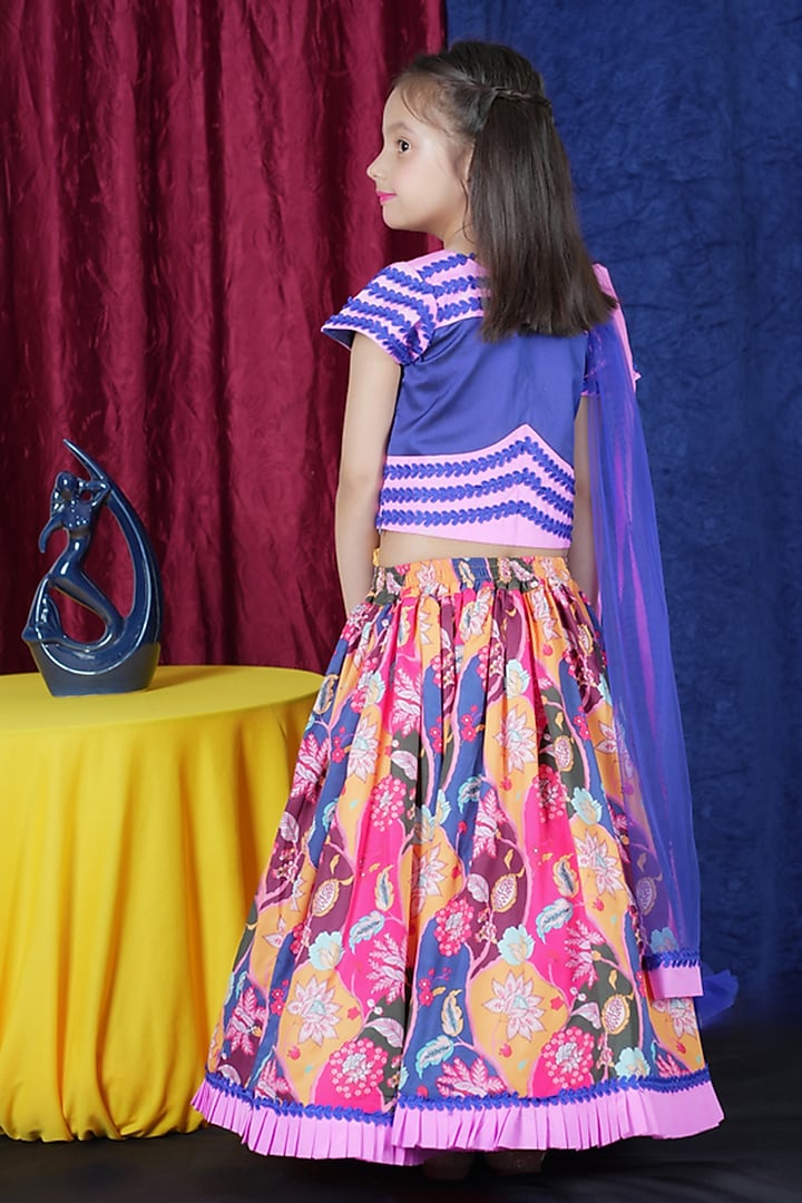 Blue Taffeta Printed Lehenga Set For Girls by Fashion Totz  at Pernia's Pop Up Shop