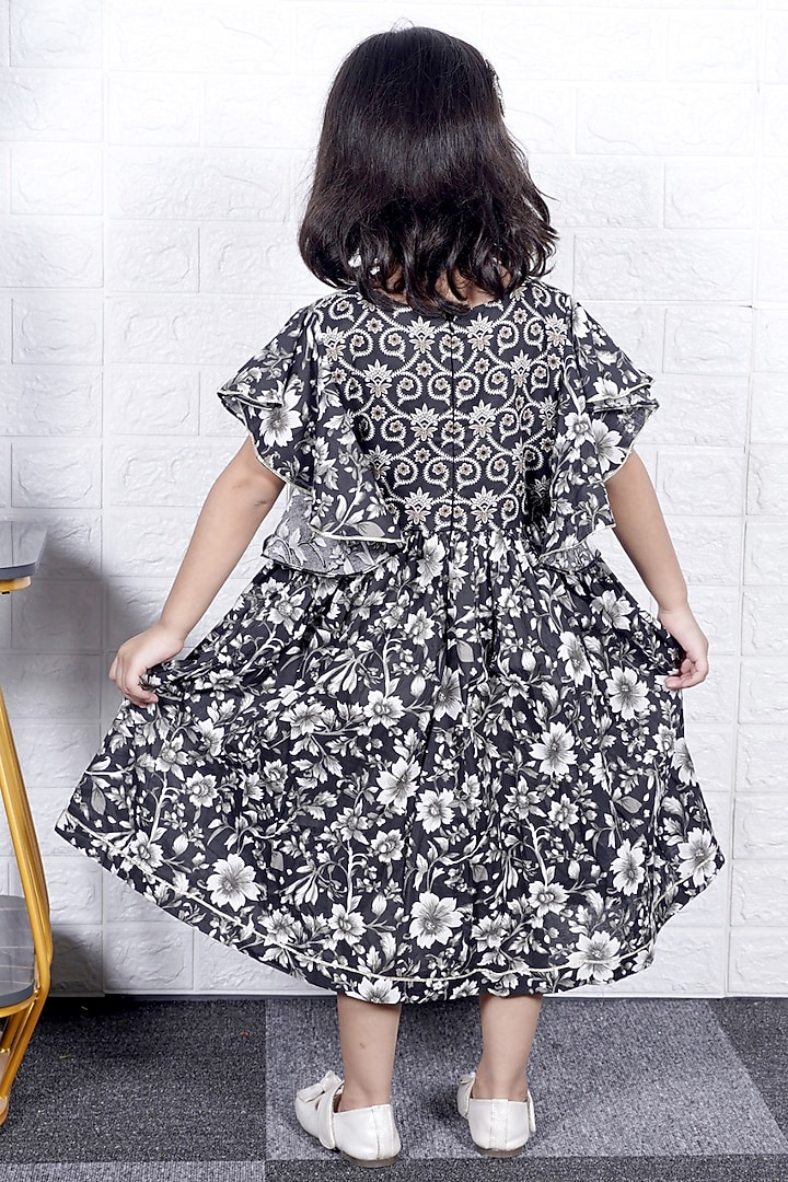 Black Cotton Printed Dress For Girls by Fashion Totz at Pernia's Pop Up Shop